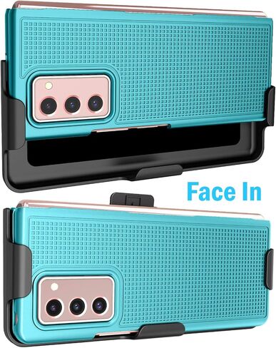 Case with Clip for Galaxy Z Fold 2, Nakedcellphone [Red] Grid Texture Slim Hard Cover and Custom Belt Hip Holster Holder View Stand Combo for Samsung Galaxy Z Fold 2 5G Phone (SM-F916) in Kuwait