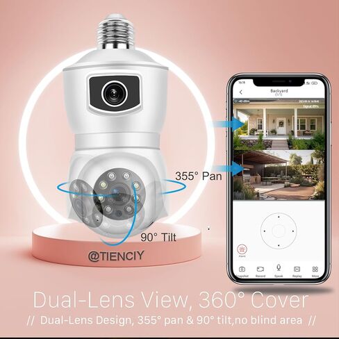 TIENCIY FHD 1080P Light Bulb Security Camera, Dual Lens 360° Wi-Fi Home Security Cameras Wireless Outdoor/Indoor Color Night Vision, Motion Tracking, Audible Alarm, Easy Installation IP Cameras in Kuwait