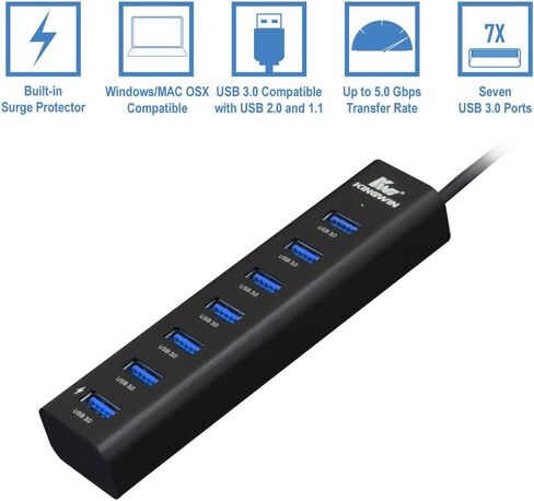 موزع بيانات Kingwin Kingwin USB 3.0 محمول 4 منافذ فائق النحافة لـ Macbook، Mac Pro Mini، iMac، Chromebook، Surface Pro، USB Flash Drive، Mobile SSD, Notebook PC, XPS، والمزيد in Kuwait