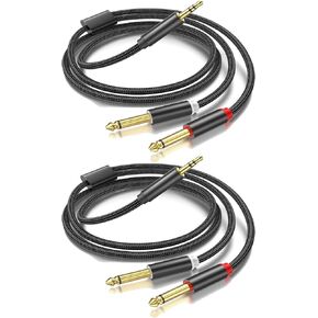 3.5mm TRS to Dual 6.35mm 1/4 TS Mono Breakout Cable，(3.3FT) Y Splitter Stereo Cord Adapter Compatible with iPhone, Computer Sound Card, CD Player, Multimedia Speaker, Home Stereo System in Kuwait