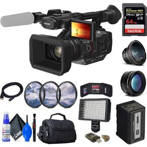 باناسونيك HC-X20 كاميرا فيديو 4K متنقلة مع اتصال غني (HC-X20) + بطاقة 64 جيجابايت + طقم مرشح + عدسة زاوية واسعة + حقيبة + ضوء LED + عدسة مقربة + قارئ بطاقات + محفظة ذاكرة + المزيد in Kuwait