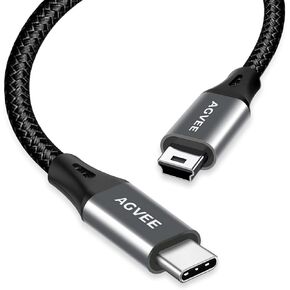 AGVEE 2 Pack 6ft USB-C to Mini USB Cable, Braided Durable Mini-B 5-Pin to Type-C Data Charging Charger OTG Cord for Hero 3+, PS3 Controller, Canon Nikon Camera, GPS, Blue Yeti, Dark Gray