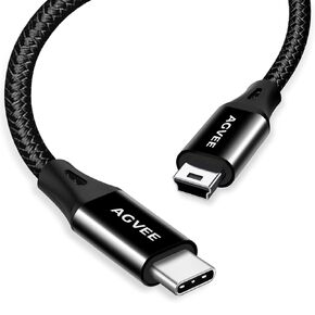 AGVEE 2 Pack 6ft USB-C to Mini USB Cable, Braided Durable Mini-B 5-Pin to Type-C Data Charging Charger OTG Cord for Hero 3+, PS3 Controller, Canon Nikon Camera, GPS, Blue Yeti, Dark Gray