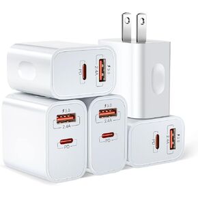 20W USB C Fast Charger+Quick Fast Charger 3.0 Wall Charger, Bangfun 5 Pack Dual Port PD Fast Charging Block Power Adapter Compatible iPhone 17/16/15/14/13/12/11 Pro Max/XS/SE/Plus, Samsung S20 (Black) in Kuwait