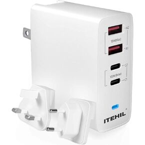 USB C Charger, ITEHIL 100W 4 Port Type C Wall Charger, PD Fast Charging Block Multiport Quick Charge 3.0 for MacBook Air/Pro, iPhone 13/pro/12/XR, iPad Pro/Air/Mini, Galaxy (Plugs not Included)