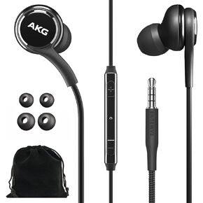 Samsung AKG Wired Earbuds Original 3.5mm in-Ear Earbud Headphones with Remote & Microphone for Music, Phone Calls, Work - Noise Isolating Deep Bass, Includes Velvet Carrying Pouch - Black in Kuwait