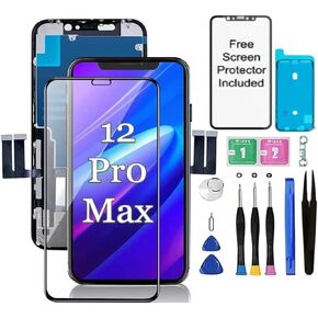 iPhone 12 Pro Max Screen Replacement Kit, Lcd Cellular Glass Display Repair Digitizer 6.1 inch Touch Screen with Repair Kit + Screen Protector in Kuwait