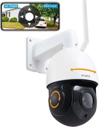 xmartO [تتبع تلقائي وتكبير 240x] كاميرا أمان لاسلكية Unicorn PRO 2K HD في الهواء الطلق، عموم/إمالة/تكبير (تكبير تلقائي، صوت محسن ثنائي الاتجاه، أضواء كاشفة ذكية 720 لومن ورؤية ليلية بالأشعة تحت الحمراء بطول 260 قدم، 2.4 جيجا واي فاي in Kuwait