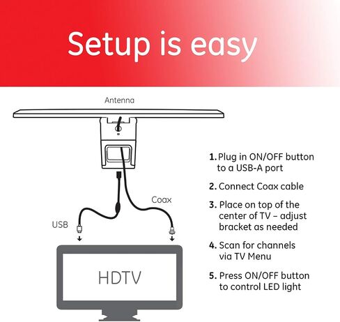 GE Enlighten HD Hover Antenna with Bias Lighting, Long Range, Mounts Directly on TV, Passive, 53592 in Saudi Arabia