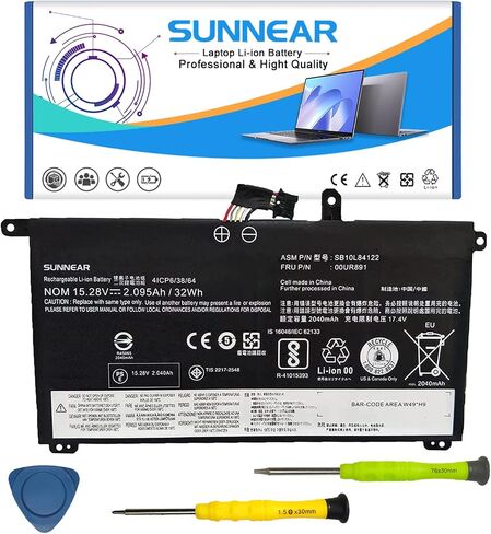 SUNNEAR 00UR891 SB10L84122 01AV493 استبدال البطارية لجهاز Lenovo ThinkPad T570 T580 P51S P52S Series 00UR892 SB10L84123 00UR890 SB10L84121 15.28V 32Wh 2095mAh 4-Cell in Saudi Arabia