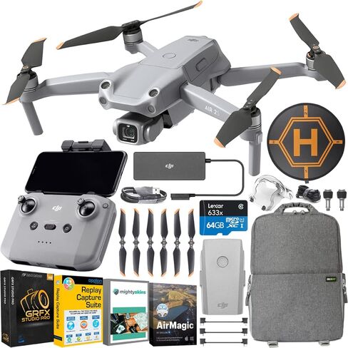طائرة كوادكوبتر بدون طيار DJI Air 2S مع فيديو بدقة 4K و5.4K، ومستشعر CMOS مقاس 1 بوصة، وكاميرا ذات محورين ثلاثي المحاور، وحقيبة ظهر Deco Gear، ووسادة هبوط، وبرامج وملحقات رمادية in Kuwait