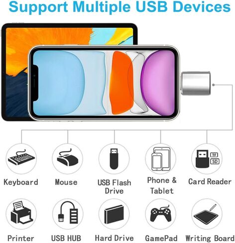 محول لايتنينج الى USB3 من روسيكلو معتمد من ام اف اي، محول مزامنة بيانات USB او تي جي متوافق مع ايفون 12/11/X/8/7/6/ايباد، كاميرا، قارئ بطاقات، ذاكرة فلاش USB، كيبورد ميدي، ماوس iOS 9.2-14+، فضي in Kuwait