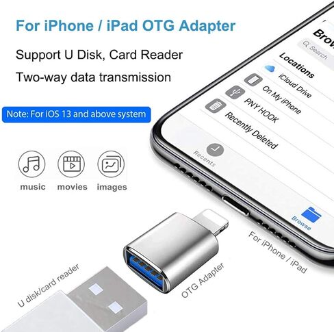 محول لايتنينج الى USB3 من روسيكلو معتمد من ام اف اي، محول مزامنة بيانات USB او تي جي متوافق مع ايفون 12/11/X/8/7/6/ايباد، كاميرا، قارئ بطاقات، ذاكرة فلاش USB، كيبورد ميدي، ماوس iOS 9.2-14+، فضي in Kuwait