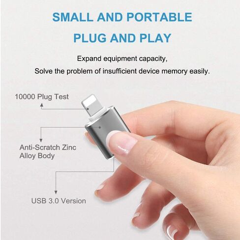 محول لايتنينج الى USB3 من روسيكلو معتمد من ام اف اي، محول مزامنة بيانات USB او تي جي متوافق مع ايفون 12/11/X/8/7/6/ايباد، كاميرا، قارئ بطاقات، ذاكرة فلاش USB، كيبورد ميدي، ماوس iOS 9.2-14+، فضي in Kuwait