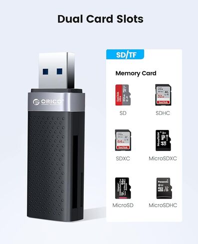قارئ بطاقة SD، قارئ بطاقة ذاكرة USB 2 في 1 من ORICO لبطاقات SDXC، وSDHC، وSD، وMicro SD، وبطاقة Micro SDHC، وبطاقات Micro SDXC in Kuwait