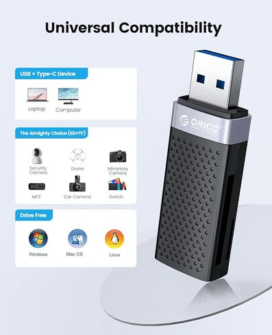 قارئ بطاقة SD، قارئ بطاقة ذاكرة USB 2 في 1 من ORICO لبطاقات SDXC، وSDHC، وSD، وMicro SD، وبطاقة Micro SDHC، وبطاقات Micro SDXC in Kuwait