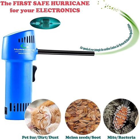 O2 Hurricane AirDuster - ضاغط هواء آمن وقابل لإعادة الشحن وفعال - منظف فائق للوحة المفاتيح، رذاذ هواء، ملحقات الكمبيوتر الأساسية - أداة تنظيف ثورية مع ضمان لمدة عامين in Kuwait