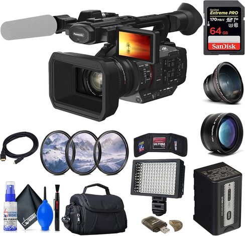 باناسونيك HC-X20 كاميرا فيديو 4K متنقلة مع اتصال غني (HC-X20) + بطاقة 64 جيجابايت + طقم مرشح + عدسة زاوية واسعة + حقيبة + ضوء LED + عدسة مقربة + قارئ بطاقات + محفظة ذاكرة + المزيد in Kuwait