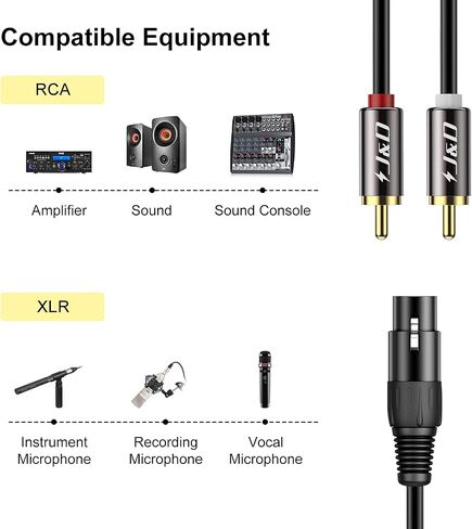 جيه اند دي كيبل تصحيح مقسم XLR الى 2 RCA Y، كيبل توصيل صوت ستيريو مزدوج غير متوازن من بلاستيك PVC ذكر الى اكس ال ار انثى لمكبر الصوت ومكثف ميكروفون ايه ام بي 6 قدم XLR-M-2RCA-G-6 قدم in Saudi Arabia