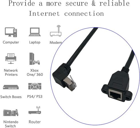 zdyCGTime Cat6e RJ45 Down Angle Male to Female Shielded Ethernet Network Screw Panel Mount Extension Cable 90 Degree Angle RJ45 Network Cable,1ft(Down) in Saudi Arabia