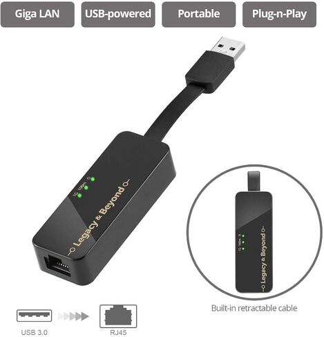 SIIG Foldable USB 3.0 to Ethernet Adapter, 10/100/1000 Mbps Gigabit Ethernet LAN RJ45, Supports Windows 10/8/7, Mac OS X 10.16 to 10.6 - Black (LB-US0714-S1) in Saudi Arabia