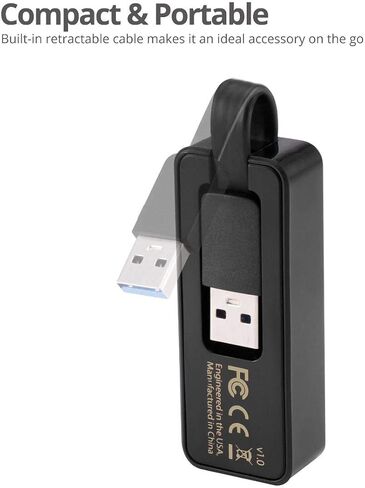 SIIG Foldable USB 3.0 to Ethernet Adapter, 10/100/1000 Mbps Gigabit Ethernet LAN RJ45, Supports Windows 10/8/7, Mac OS X 10.16 to 10.6 - Black (LB-US0714-S1) in Saudi Arabia