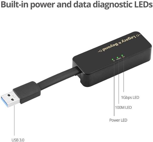 SIIG Foldable USB 3.0 to Ethernet Adapter, 10/100/1000 Mbps Gigabit Ethernet LAN RJ45, Supports Windows 10/8/7, Mac OS X 10.16 to 10.6 - Black (LB-US0714-S1) in Saudi Arabia