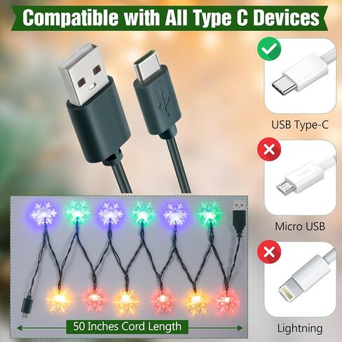 Christmas Light USB Type C Cable, 12 LED 50"Glowing Cord,1Pc Crystal Ball in Kuwait
