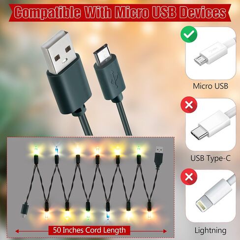 Christmas Light USB Type C Cable, 12 LED 50"Glowing Cord,1Pc Crystal Ball in Kuwait