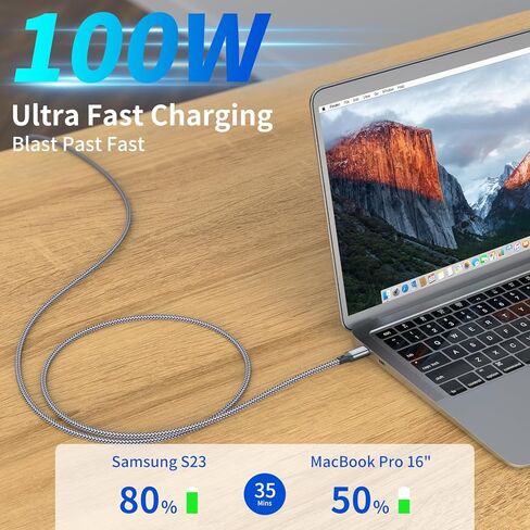 100W USB C to USB C Charger Cable, (2-Pack 5FT) Type C iPhone 15 Fast Charging Cable Compatible with MacBook Pro, iPad Pro Air, iPhone 15/15 Plus/15 Pro Max, Samsung Galaxy S23+/S22 Ultra, Pixel in Kuwait