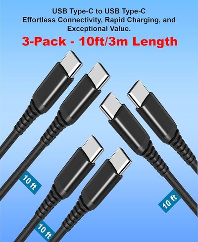 USB Type C to USB C 60W PD Cable 6.6ft/2m, [10 Pack] Bulk USB TypeC Fast Charger Cord Compatible with MacBook Pro, iPad mini 6, iPad Air 4, iPad Pro, Galaxy S23 S21 Ultra Note 20, Pixel in Saudi Arabia