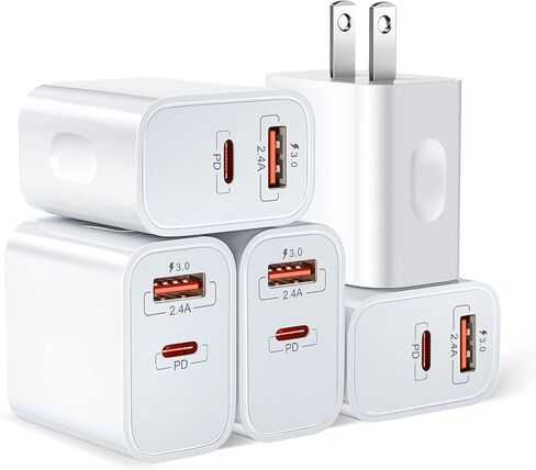 20W USB C Fast Charger+Quick Fast Charger 3.0 Wall Charger, Bangfun 5 Pack Dual Port PD Fast Charging Block Power Adapter Compatible iPhone 17/16/15/14/13/12/11 Pro Max/XS/SE/Plus, Samsung S20 (Black) in Kuwait