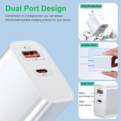 20W USB C Fast Charger+Quick Fast Charger 3.0 Wall Charger, Bangfun 5 Pack Dual Port PD Fast Charging Block Power Adapter Compatible iPhone 17/16/15/14/13/12/11 Pro Max/XS/SE/Plus, Samsung S20 (Black) in Kuwait