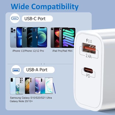 20W USB C Fast Charger+Quick Fast Charger 3.0 Wall Charger, Bangfun 5 Pack Dual Port PD Fast Charging Block Power Adapter Compatible iPhone 17/16/15/14/13/12/11 Pro Max/XS/SE/Plus, Samsung S20 (Black) in Kuwait