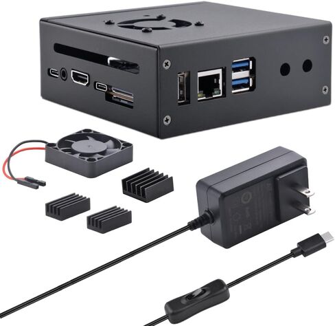 حافظة DVOZVO Orange Pi 5/5B مع مجموعة إمداد طاقة USB من النوع C 5V 4A، حافظة / حاوية معدنية برتقالية Pi 5B مع مروحة تبريد 40 مم ومجموعة 3 قطع من مبددات الحرارة من الألومنيوم لـ Orange Pi 5/5B 4GB/8GB/16GB/32GB in Kuwait