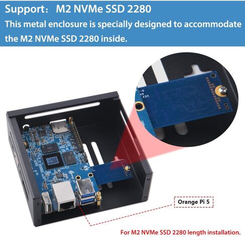 حافظة DVOZVO Orange Pi 5/5B مع مجموعة إمداد طاقة USB من النوع C 5V 4A، حافظة / حاوية معدنية برتقالية Pi 5B مع مروحة تبريد 40 مم ومجموعة 3 قطع من مبددات الحرارة من الألومنيوم لـ Orange Pi 5/5B 4GB/8GB/16GB/32GB in Kuwait