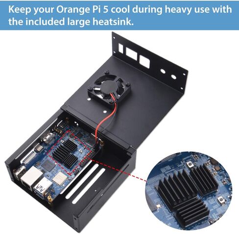 حافظة DVOZVO Orange Pi 5/5B مع مجموعة إمداد طاقة USB من النوع C 5V 4A، حافظة / حاوية معدنية برتقالية Pi 5B مع مروحة تبريد 40 مم ومجموعة 3 قطع من مبددات الحرارة من الألومنيوم لـ Orange Pi 5/5B 4GB/8GB/16GB/32GB in Kuwait