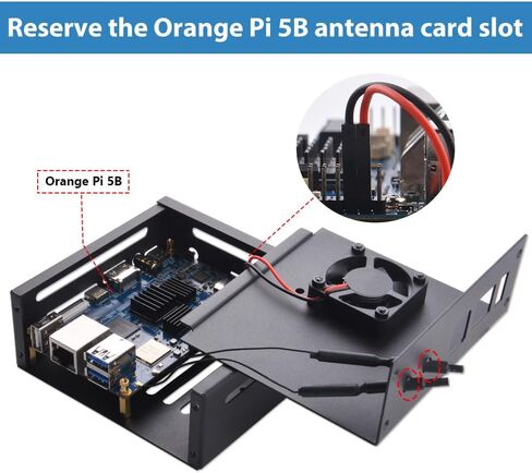 حافظة DVOZVO Orange Pi 5/5B مع مجموعة إمداد طاقة USB من النوع C 5V 4A، حافظة / حاوية معدنية برتقالية Pi 5B مع مروحة تبريد 40 مم ومجموعة 3 قطع من مبددات الحرارة من الألومنيوم لـ Orange Pi 5/5B 4GB/8GB/16GB/32GB in Kuwait