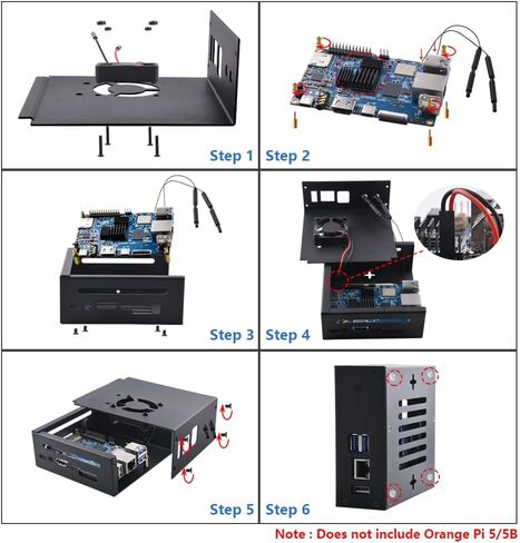 حافظة DVOZVO Orange Pi 5/5B مع مجموعة إمداد طاقة USB من النوع C 5V 4A، حافظة / حاوية معدنية برتقالية Pi 5B مع مروحة تبريد 40 مم ومجموعة 3 قطع من مبددات الحرارة من الألومنيوم لـ Orange Pi 5/5B 4GB/8GB/16GB/32GB in Kuwait