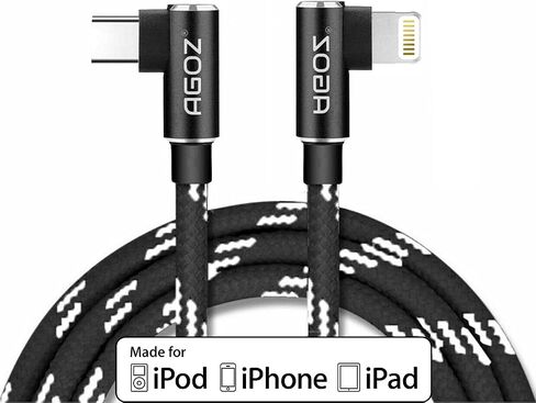 AGOZ 6FT Apple MFI Certified Lightning to USB C Cable 90° Right Angle Fast Charger Cord Compatible with iPhone 14, iPhone 13, 12 Pro max, iPhone SE, 11 PRO MAX, iPhone Xs XR X, iPhone 8 7 6S 6 5 in Kuwait