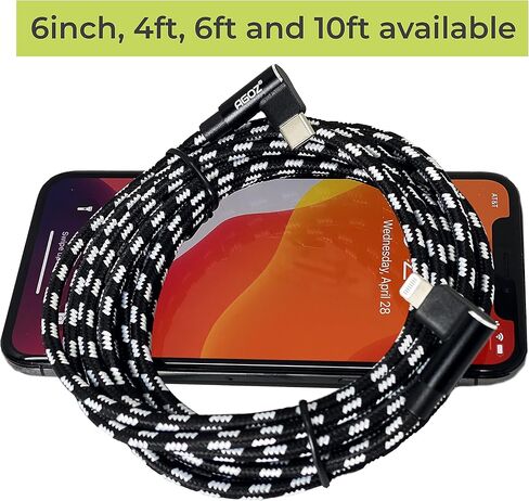 AGOZ 6FT Apple MFI Certified Lightning to USB C Cable 90° Right Angle Fast Charger Cord Compatible with iPhone 14, iPhone 13, 12 Pro max, iPhone SE, 11 PRO MAX, iPhone Xs XR X, iPhone 8 7 6S 6 5 in Kuwait