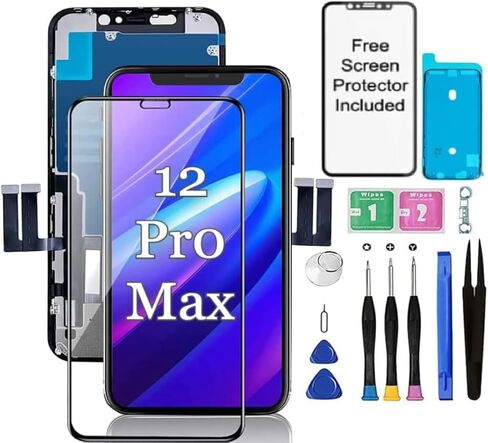 iPhone 12 Pro Max Screen Replacement Kit, Lcd Cellular Glass Display Repair Digitizer 6.1 inch Touch Screen with Repair Kit + Screen Protector in Kuwait