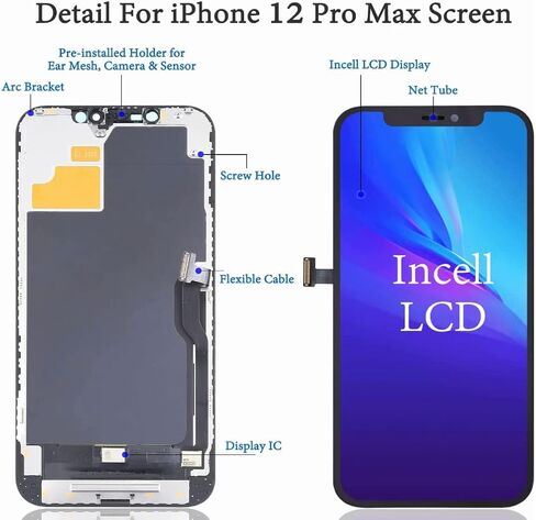 iPhone 12 Pro Max Screen Replacement Kit, Lcd Cellular Glass Display Repair Digitizer 6.1 inch Touch Screen with Repair Kit + Screen Protector in Kuwait