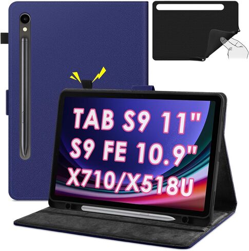 DETUOSI Leather Case for Samsung Galaxy Tab S9 11"/ S9 FE 10.9" (Wi-Fi/ 5G) 2023 Android Tablet with S Pen Holder + Silicone Back + Auto Sleep/Wake + Magnetic Closure Slim Folio Protective Book Cover in Kuwait