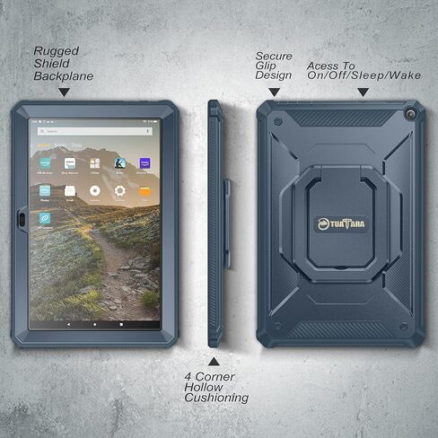 حافظة Fintie لهاتف Amazon Fire HD 10 & Fire HD 10 Plus (الجيل الحادي عشر، إصدار 2021) - [دوار Tuatara] غطاء حامل متعدد الوظائف مع واقي شاشة مدمج، أخضر داكن in Kuwait