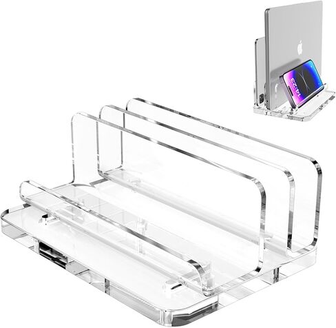 حامل عمودي لسطح المكتب من الأكريليك من HEWYIOS مناسب لجهاز Mac Mini، دعم مستقيم يوفر المساحة، متوافق مع الكمبيوتر المحمول M1، Mac Mini عرض فتحة قابلة للتعديل، دعامة غير قابلة للانزلاق (شفاف) in Kuwait