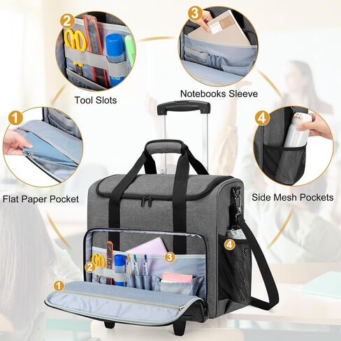 Trunab Rolling Teacher Bag, Teacher Tote Bag with Bottom Pad and Detachable Trolley, Wheeled Teacher Bag with Padded Sleeves Holds up to 15.6" Laptop in Kuwait