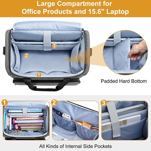 Trunab Rolling Teacher Bag, Teacher Tote Bag with Bottom Pad and Detachable Trolley, Wheeled Teacher Bag with Padded Sleeves Holds up to 15.6" Laptop in Kuwait