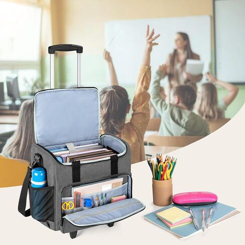 Trunab Rolling Teacher Bag, Teacher Tote Bag with Bottom Pad and Detachable Trolley, Wheeled Teacher Bag with Padded Sleeves Holds up to 15.6" Laptop in Kuwait