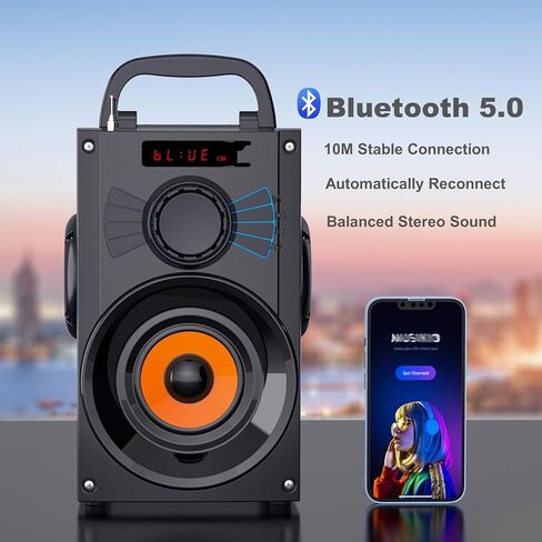 مكبرات صوت بلوتوث محمولة من KAIMRED - مكبرات صوت بلوتوث لاسلكية مع مضخم صوت، وراديو FM، ومكبرات صوت للحفلات الكبيرة بصوت عالٍ مع صوت جهير، ونظام ستيريو TWS للمنزل الخارجي، ودعم محرك أقراص USB TF Aux-in in Kuwait